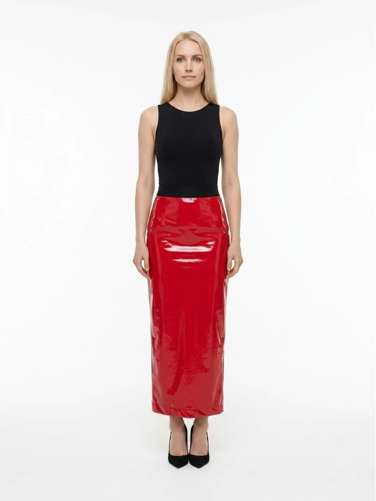 Red Elastane Long Skirt
