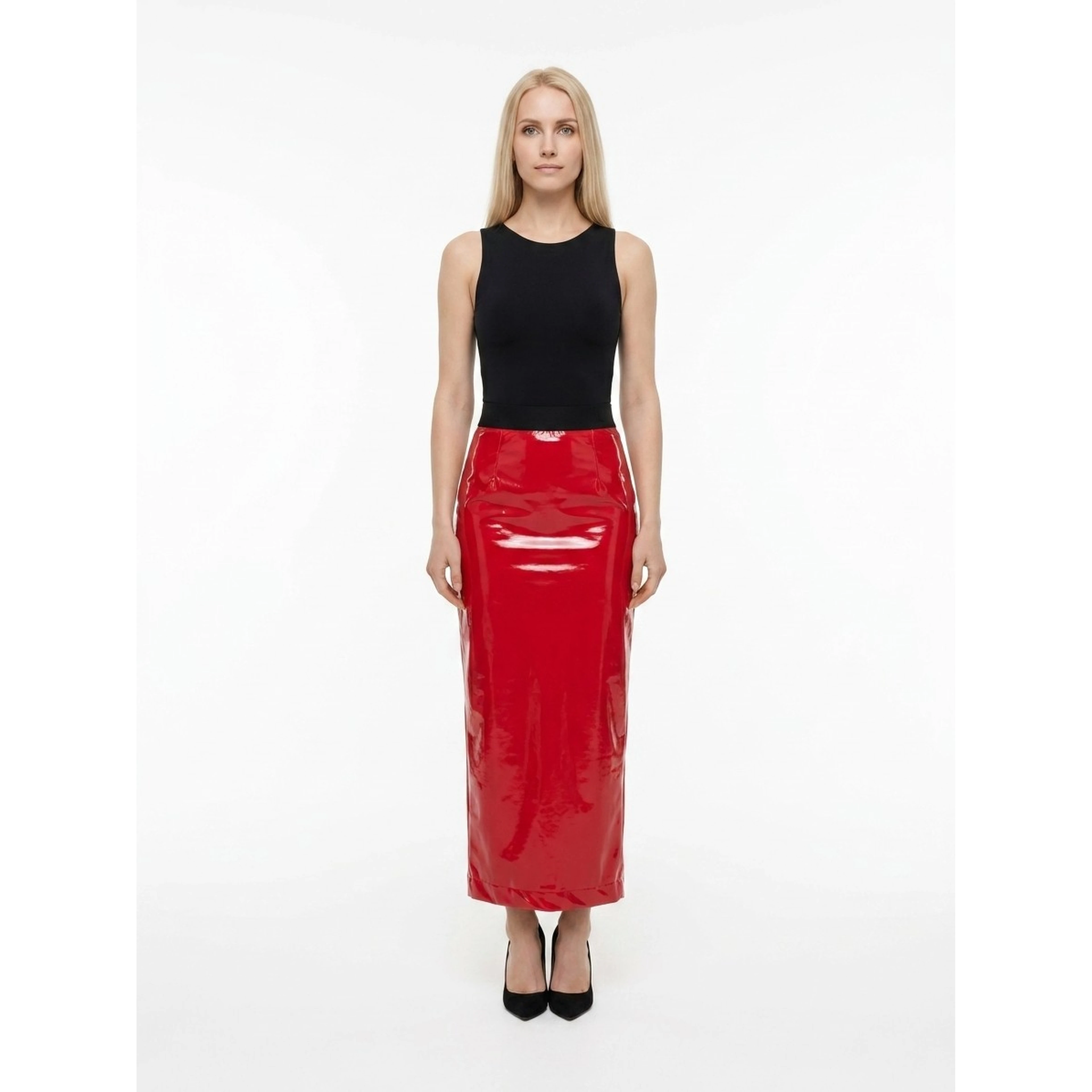 Red Elastane Long Skirt
