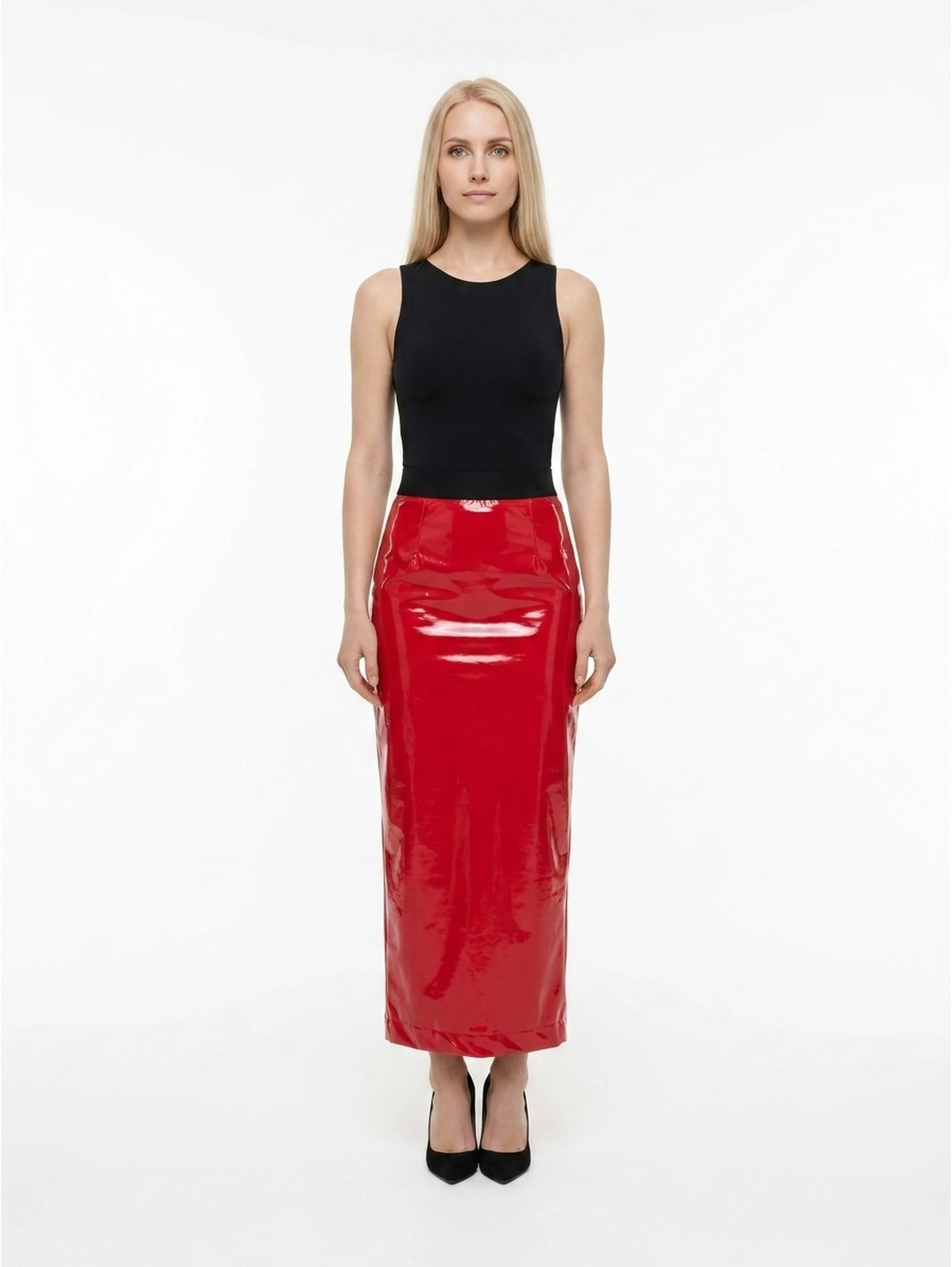 Red Elastane Long Skirt
