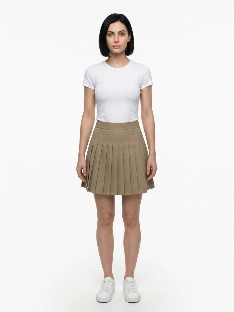 Beige Cotton Mini Skirt