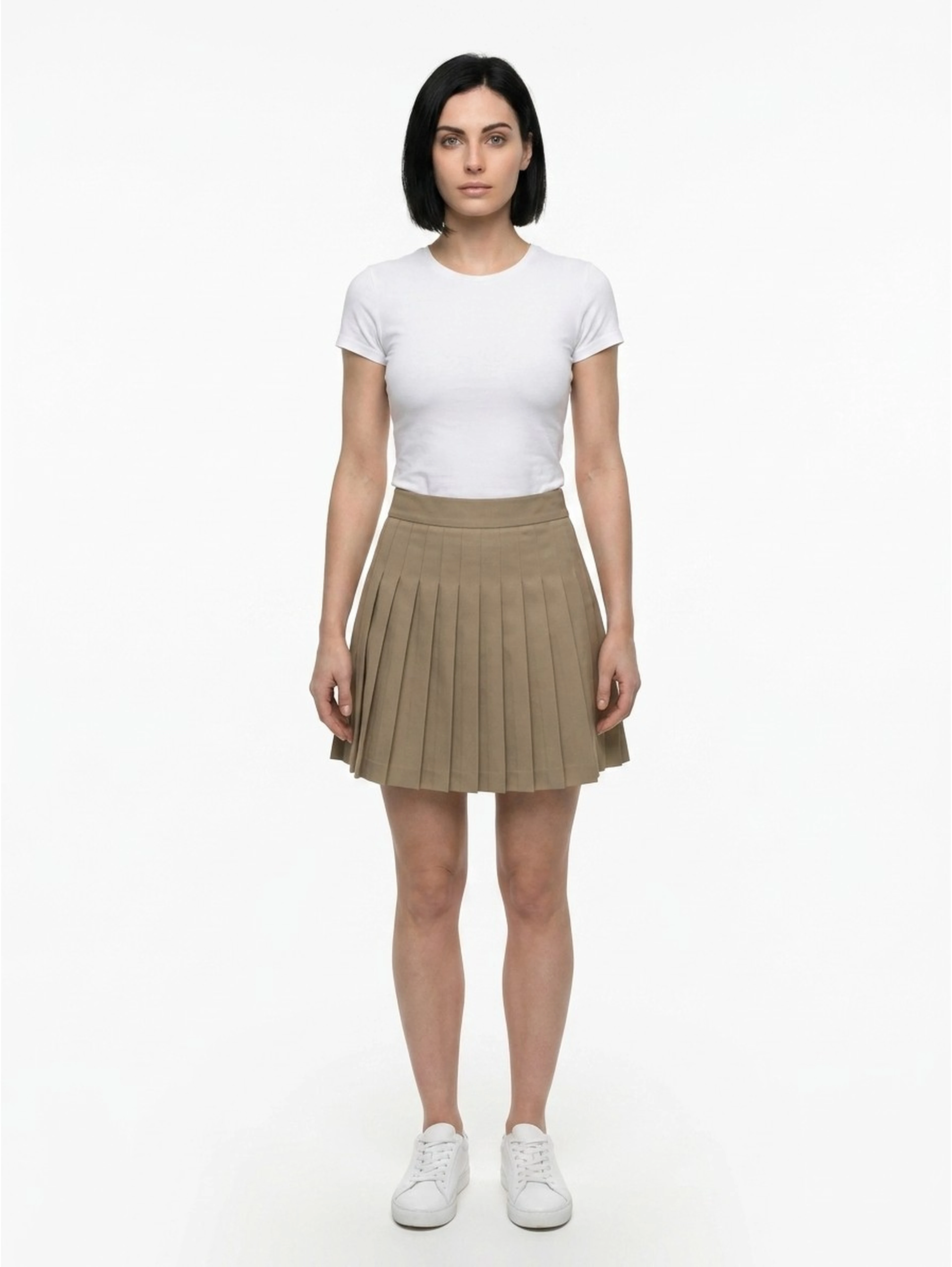 Beige Cotton Mini Skirt