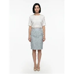 Light Blue Polyester Midi Skirt