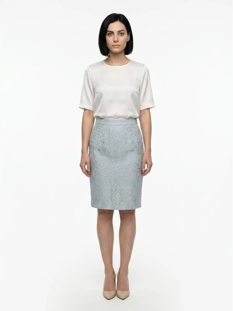 Light Blue Polyester Midi Skirt