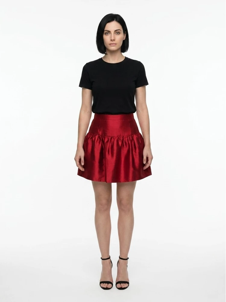 Red Silk Mini Skirt