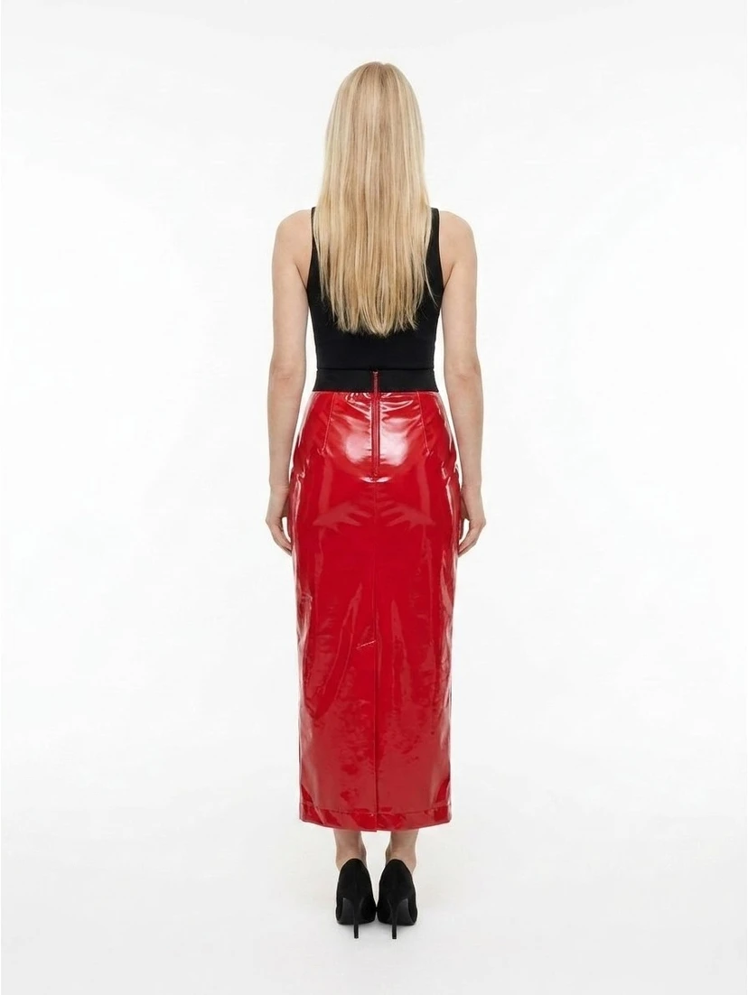 Red Elastane Long Skirt