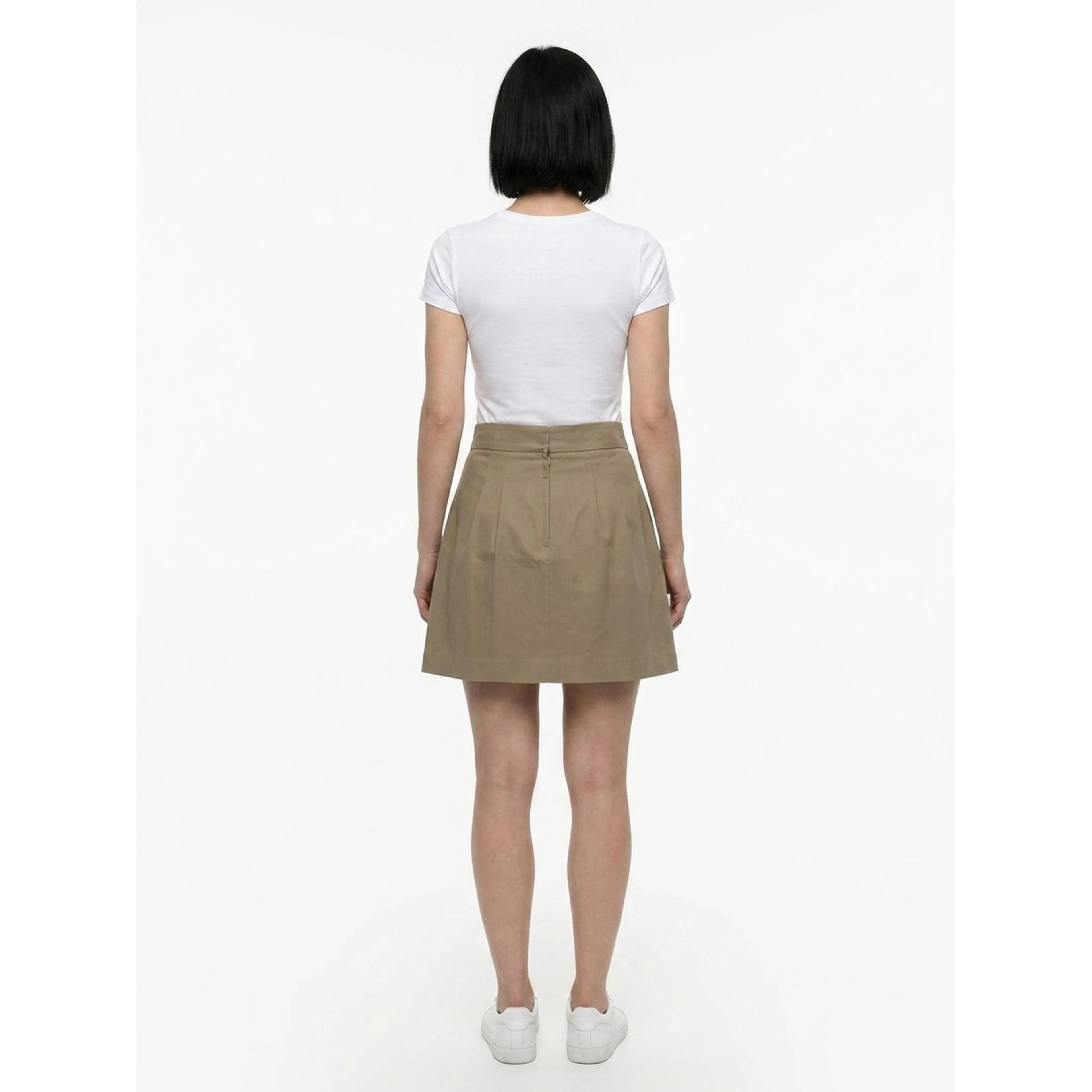 Beige Cotton Mini Skirt