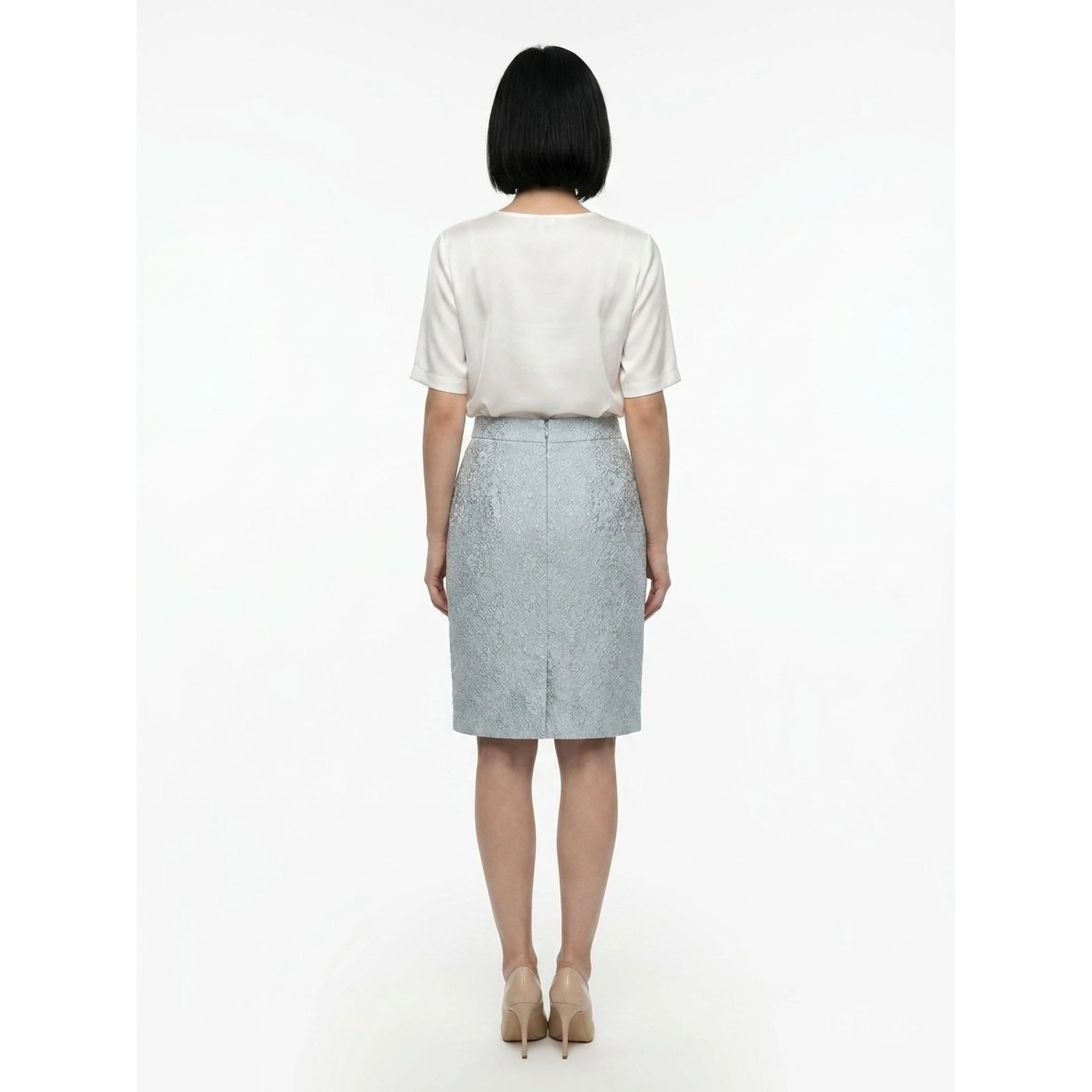 Light Blue Polyester Midi Skirt