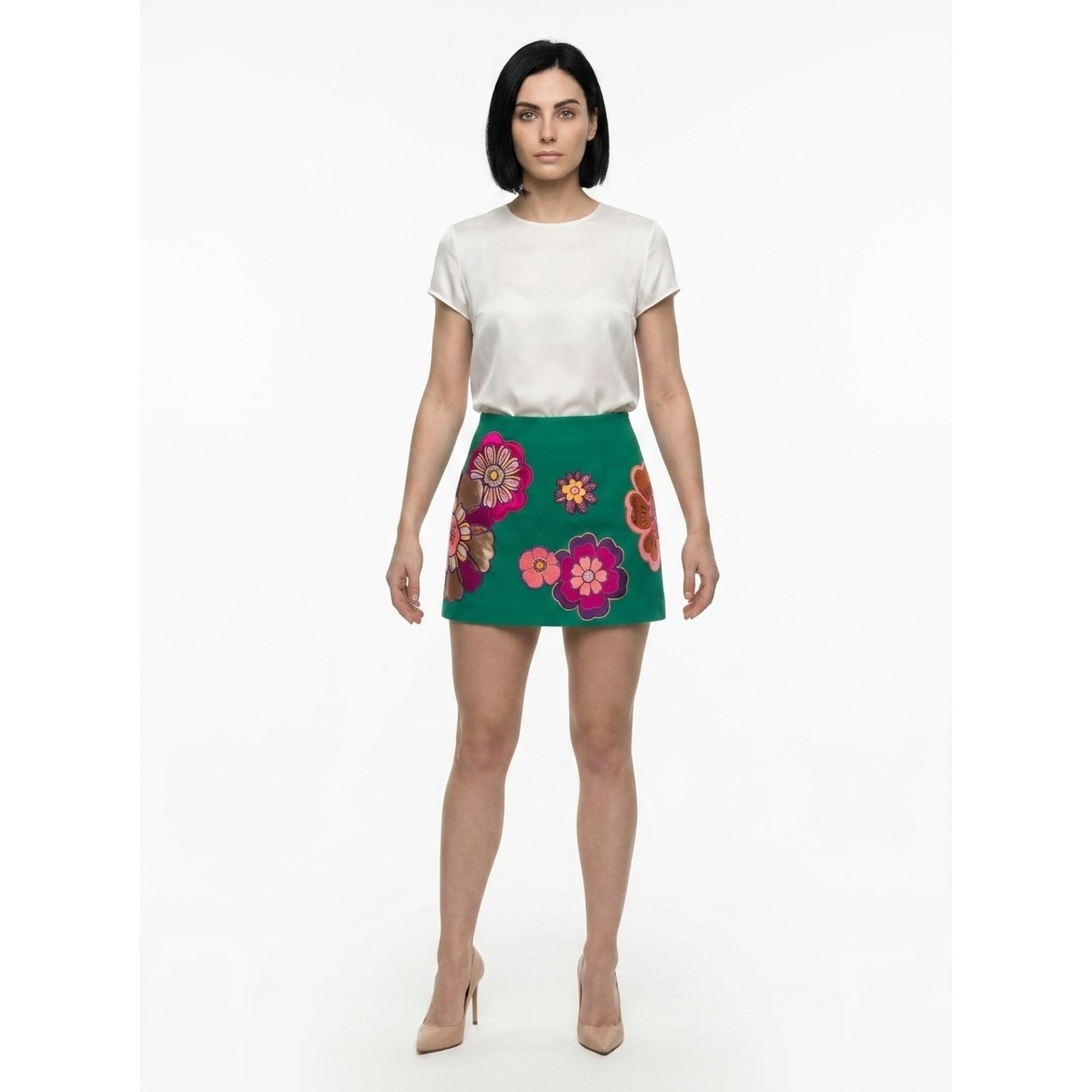 Green Acetate Mini Skirt
