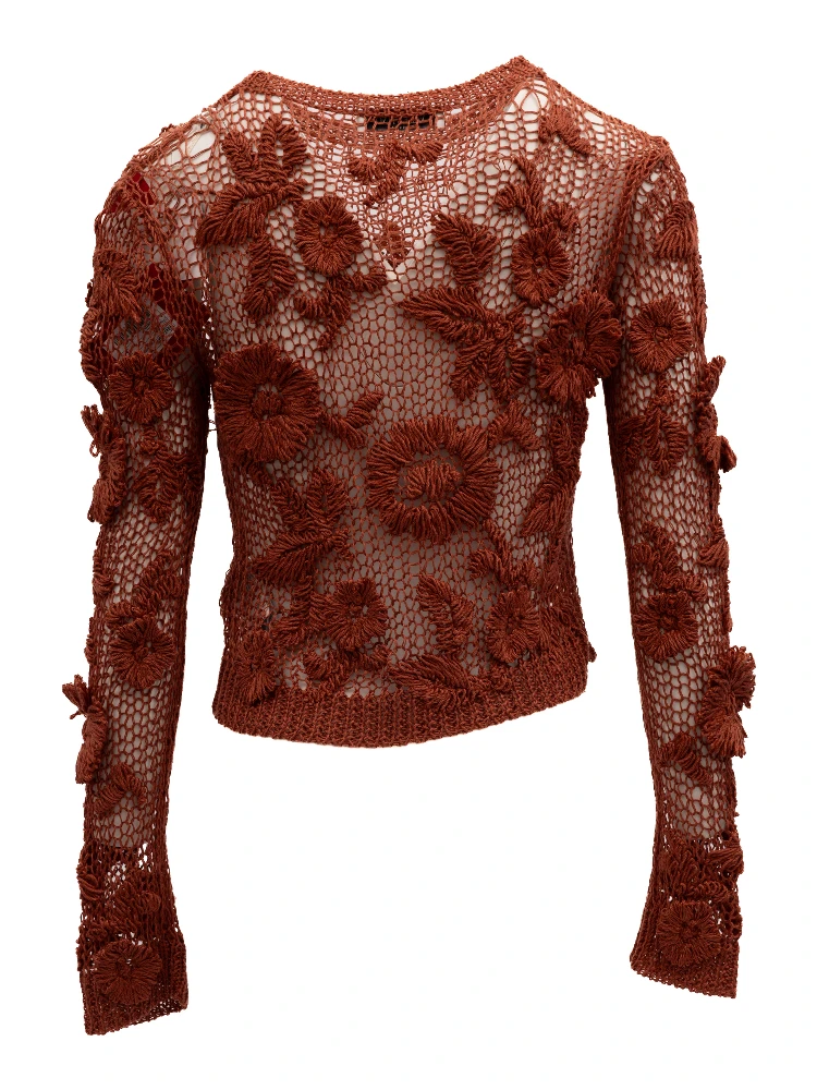 Rust Crochet Floral Top
