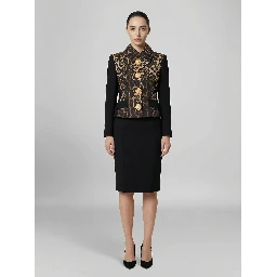 Black Metallic Fibre Full-Length Jacket