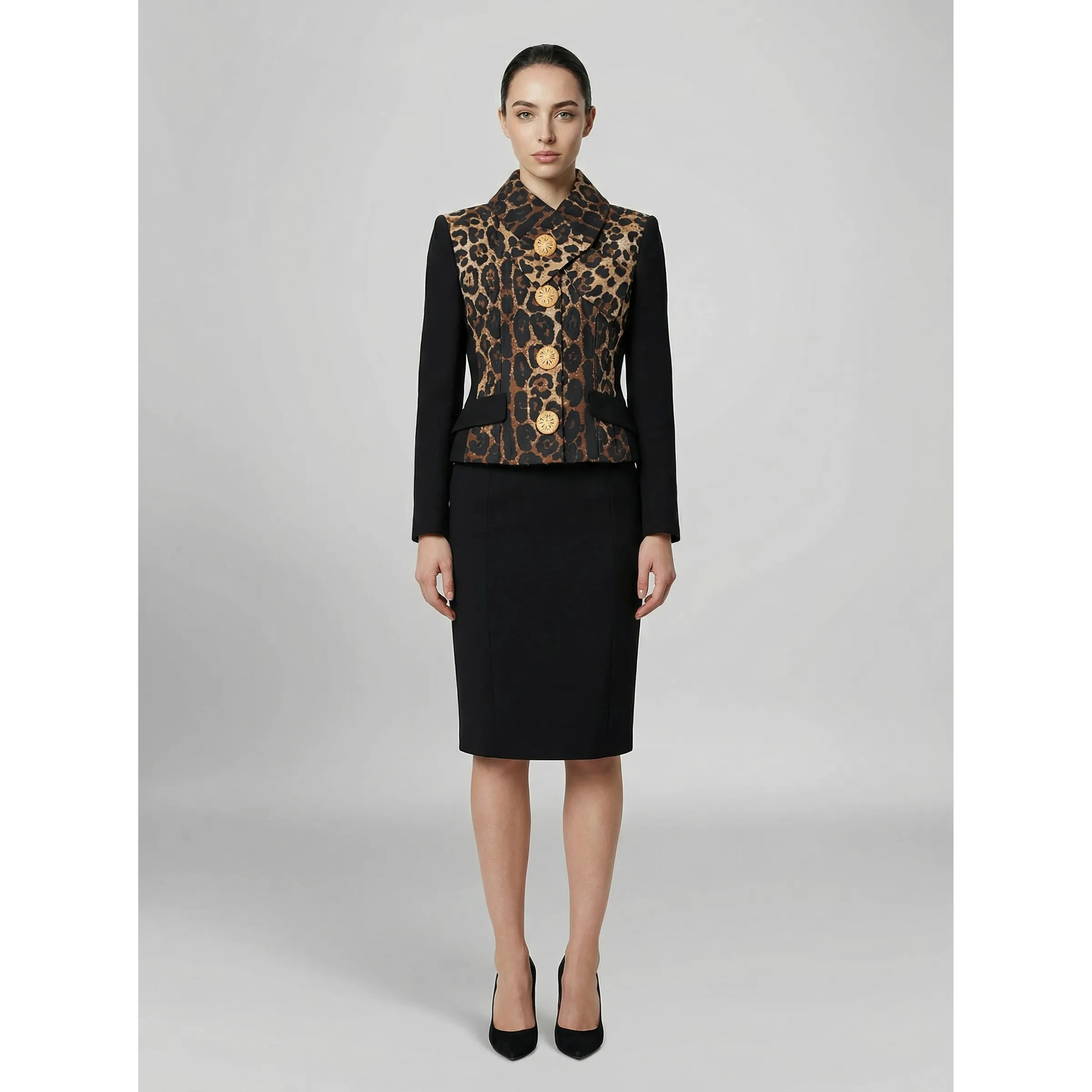 Black Metallic Fibre Full-Length Jacket