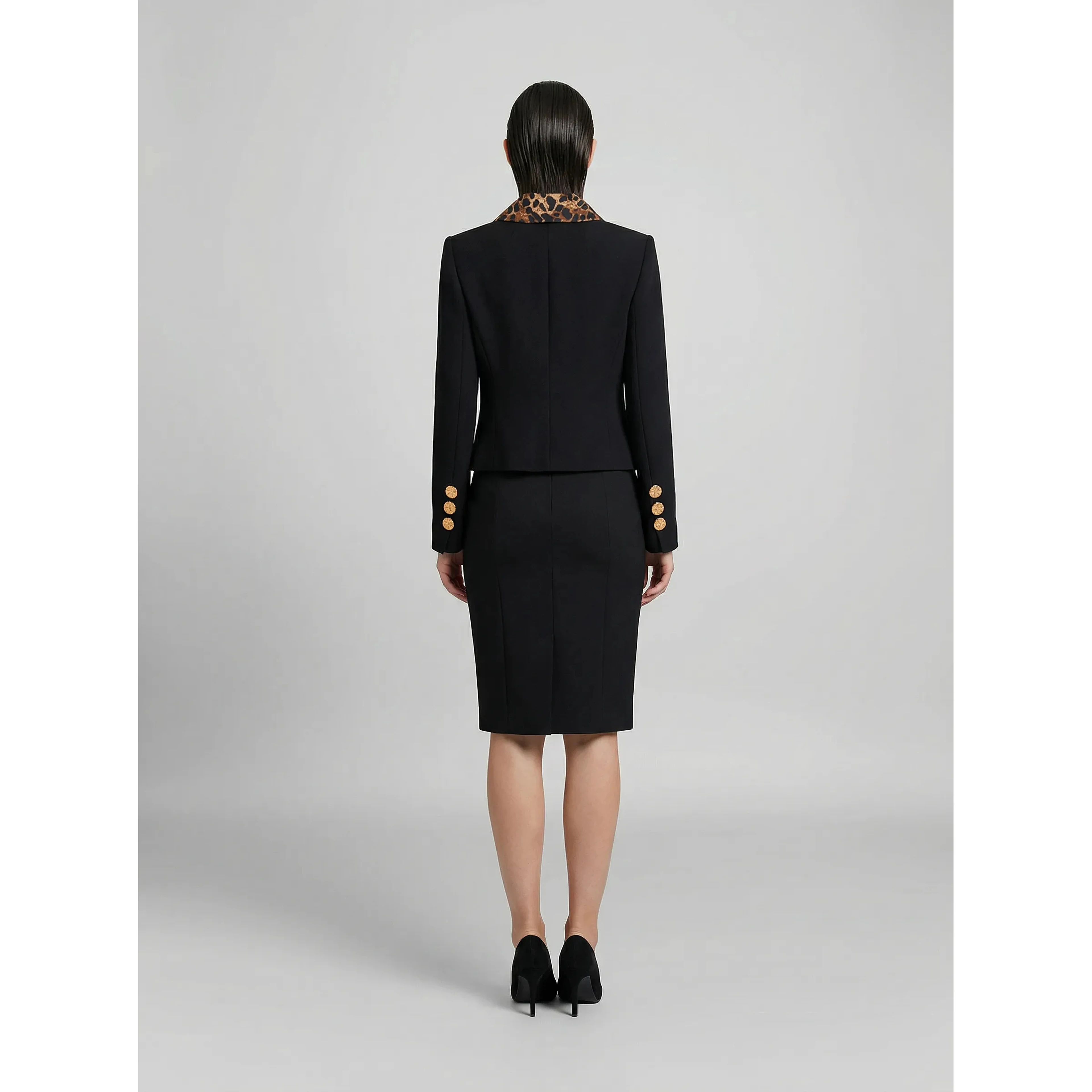 Black Metallic Fibre Full-Length Jacket