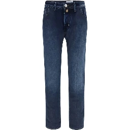Blue Cotton Tapered Jeans