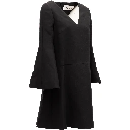 Black V-Neck Dress with Flared Sleeves