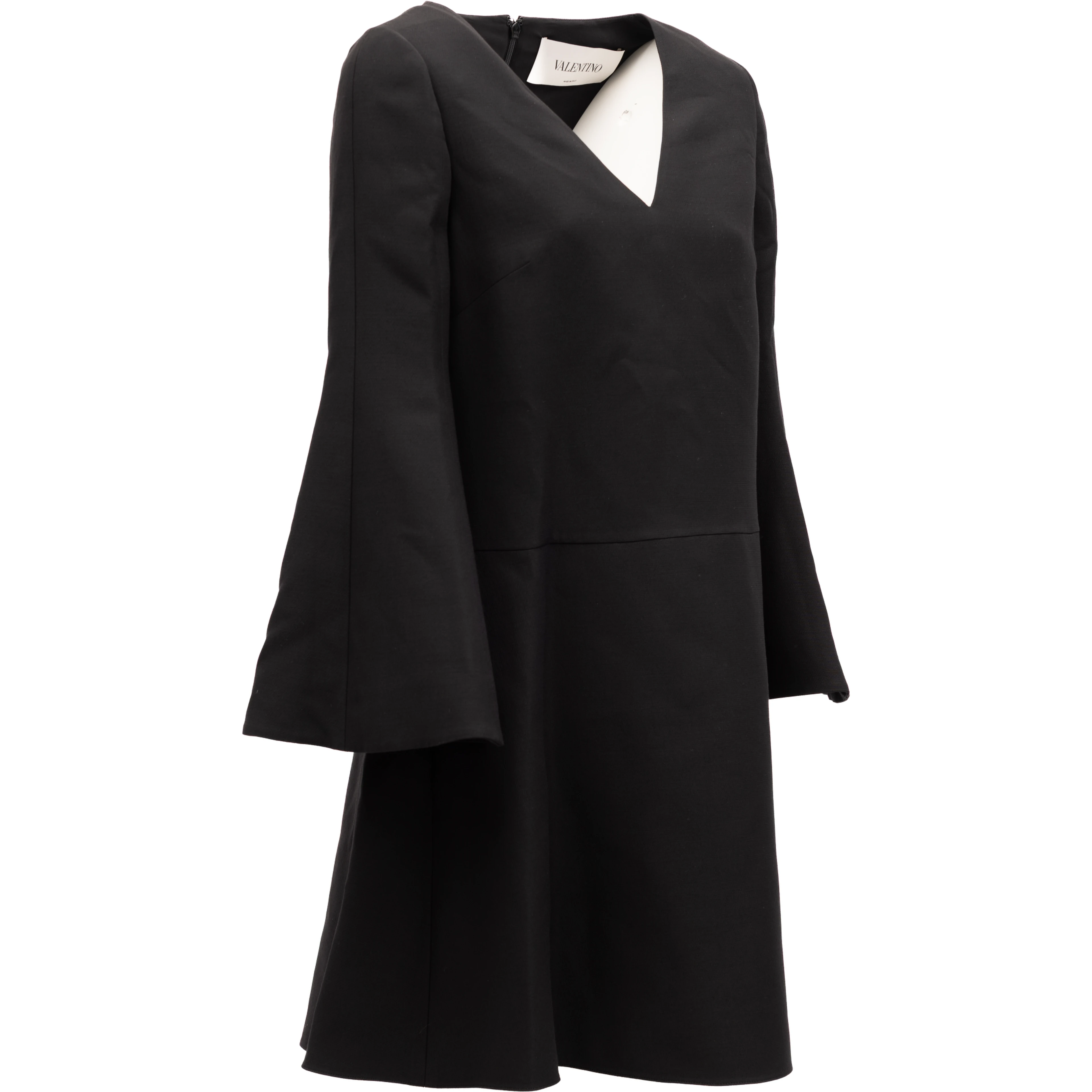 Black V-Neck Dress with Flared Sleeves