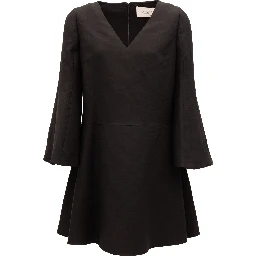 Black V-Neck Dress with Flared Sleeves