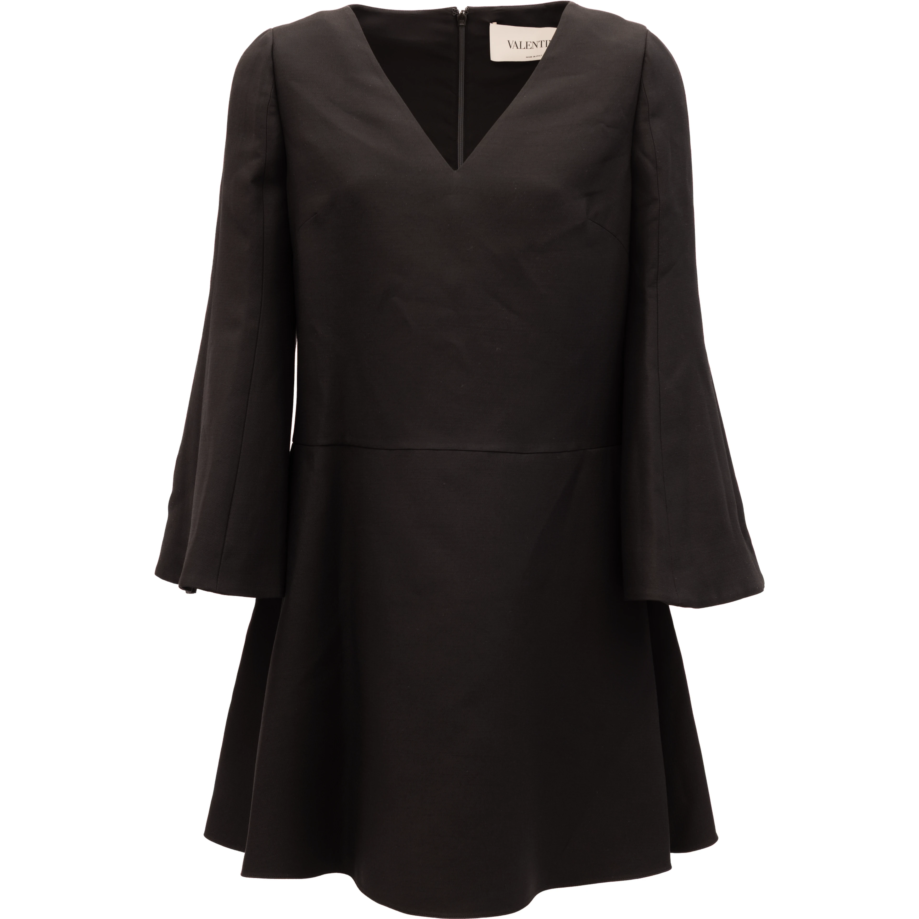 Black V-Neck Dress with Flared Sleeves