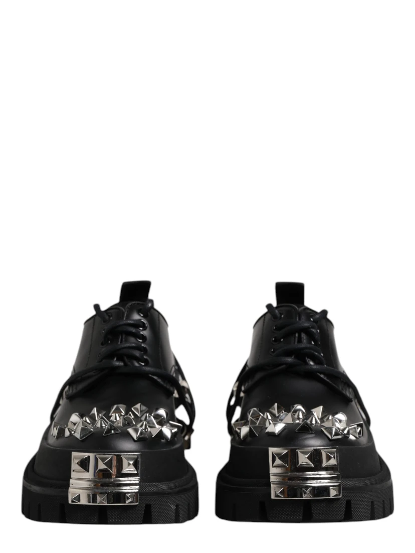 Black Studded Leather Hi-Trekking Derby Men Shoes
