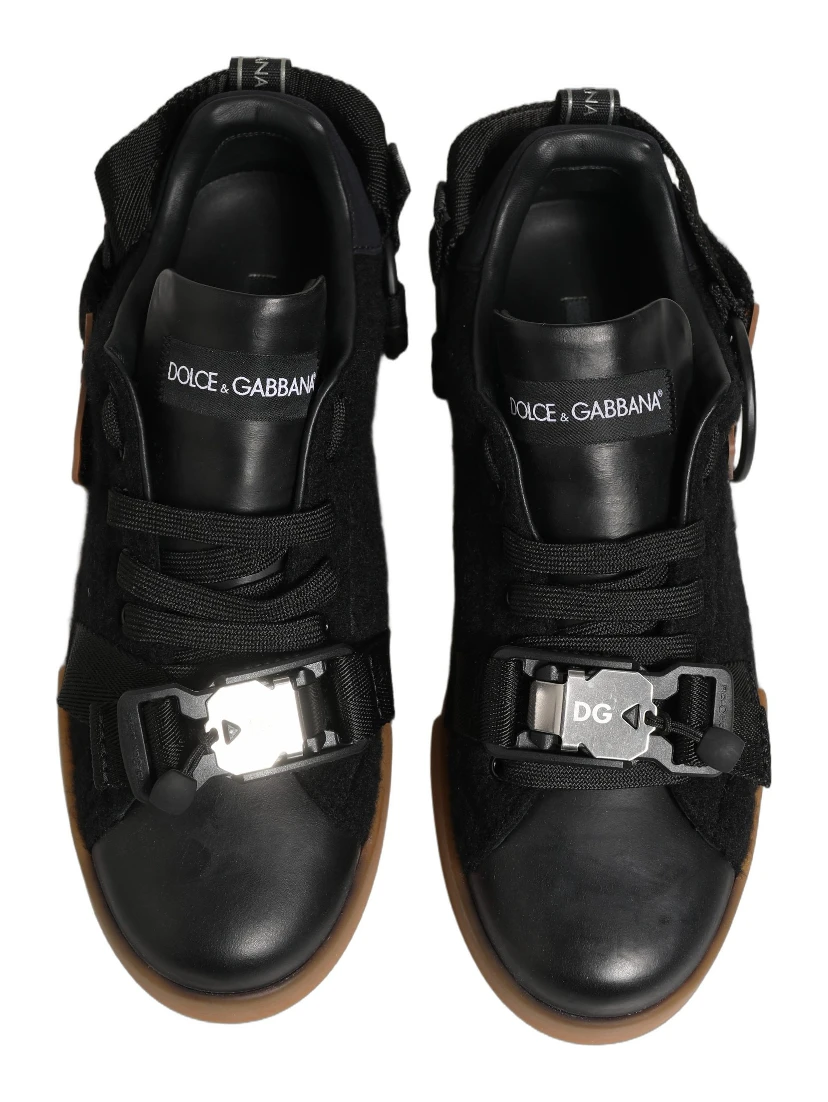 Black Felt Leather Low Top Sneaker Shoes