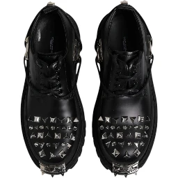 Black Studded Leather Hi-Trekking Derby Men Shoes