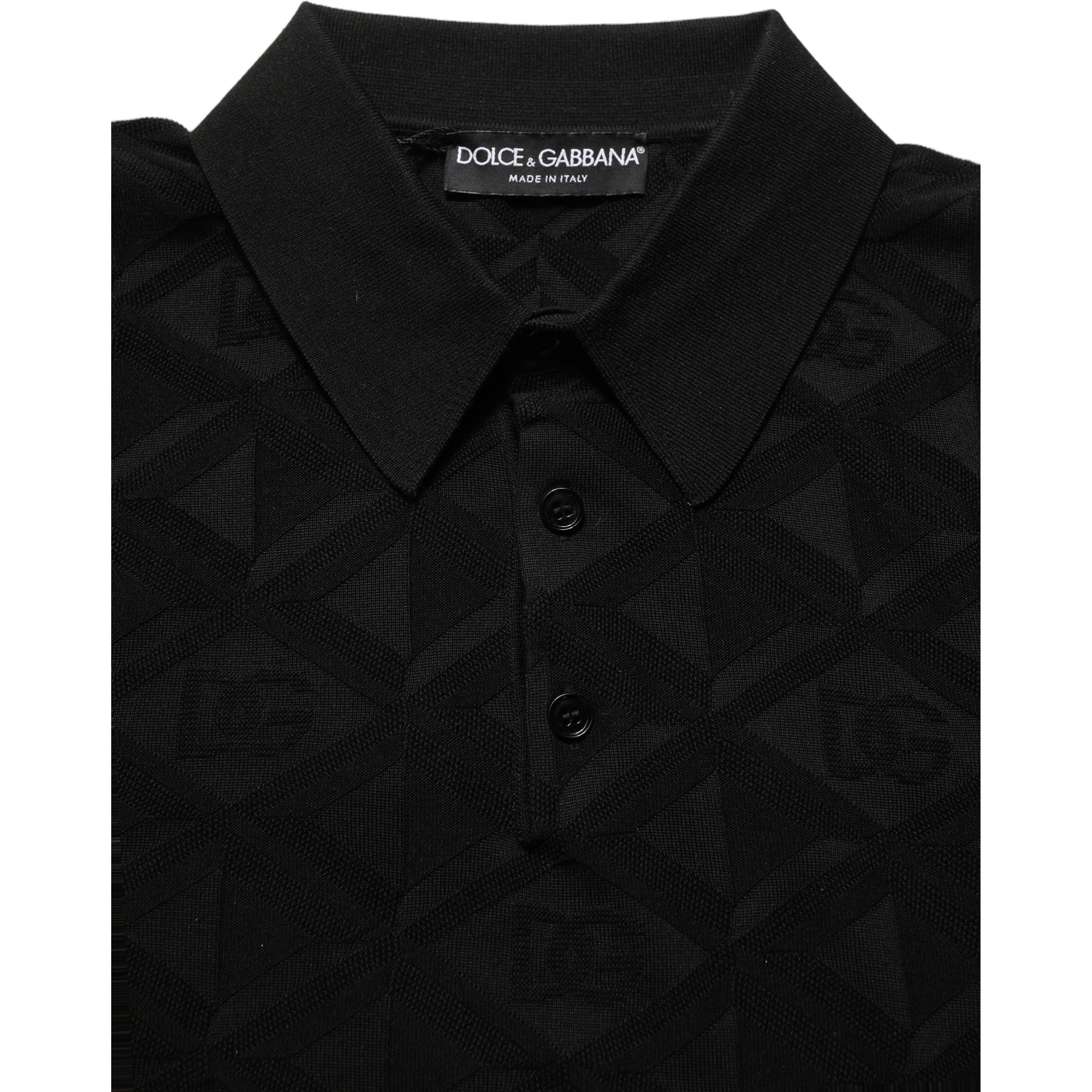 Black Silk Short Sleeve Knit Polo T-shirt