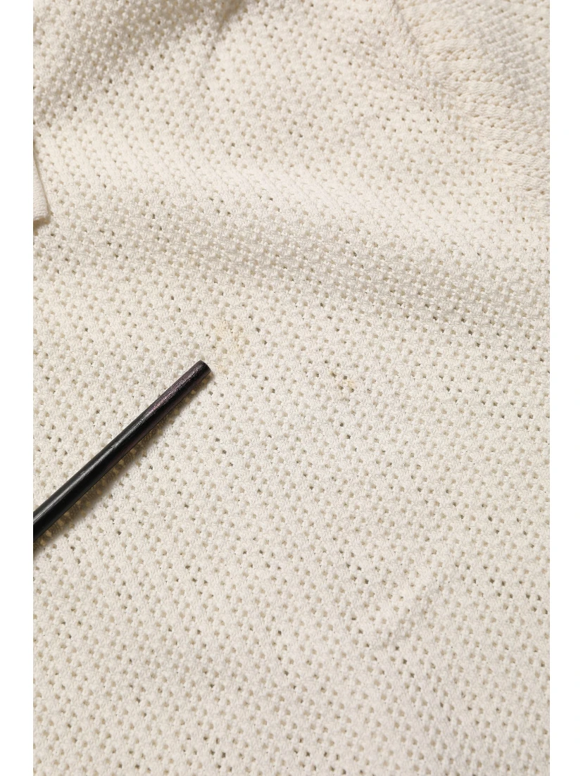 Off White Cotton Collared Men Polo T-shirt