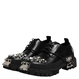 Black Studded Leather Hi-Trekking Derby Men Shoes