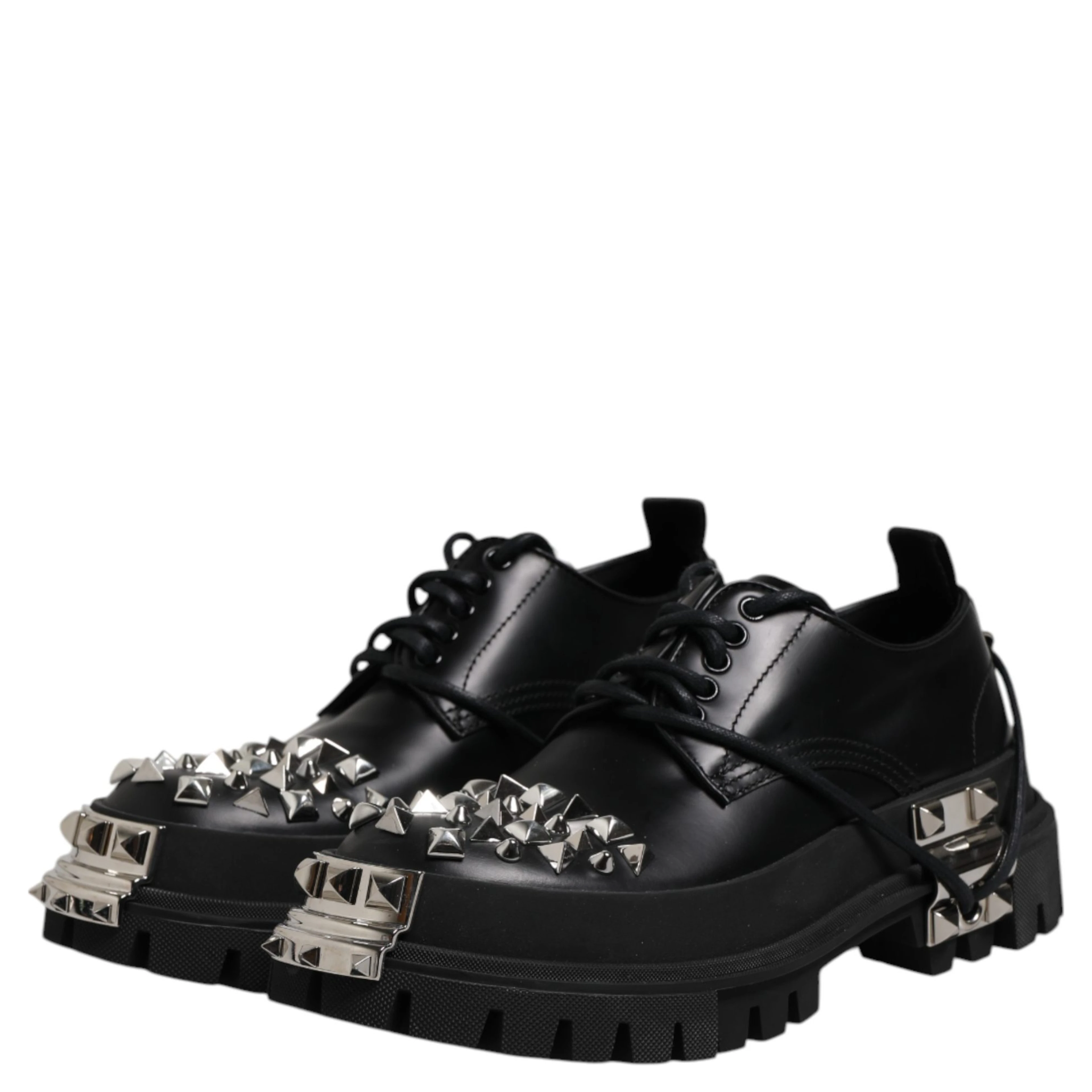 Black Studded Leather Hi-Trekking Derby Men Shoes