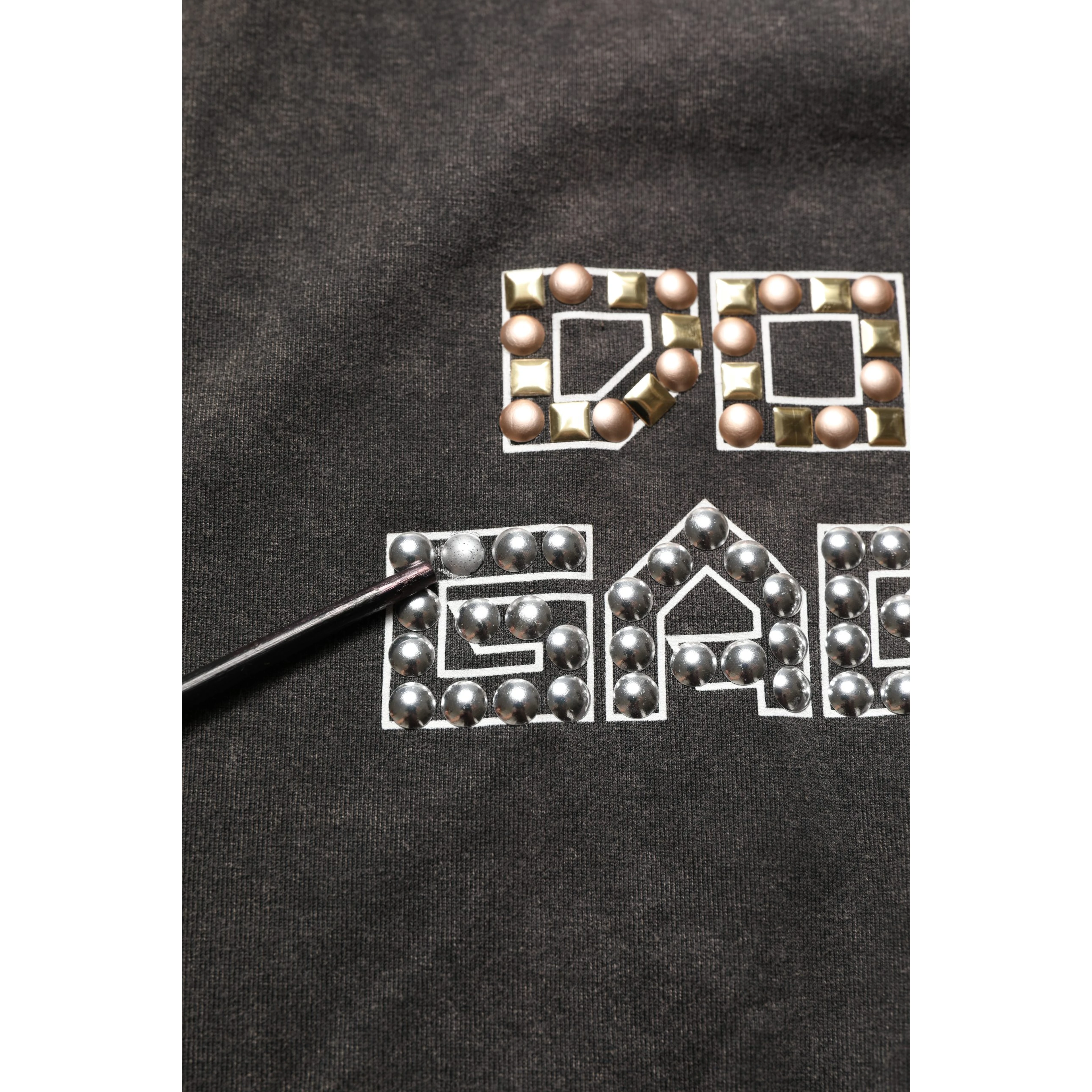 Gray Cotton Logo Stud Embellished T-shirt