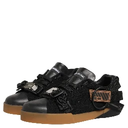 Black Felt Leather Low Top Sneaker Shoes