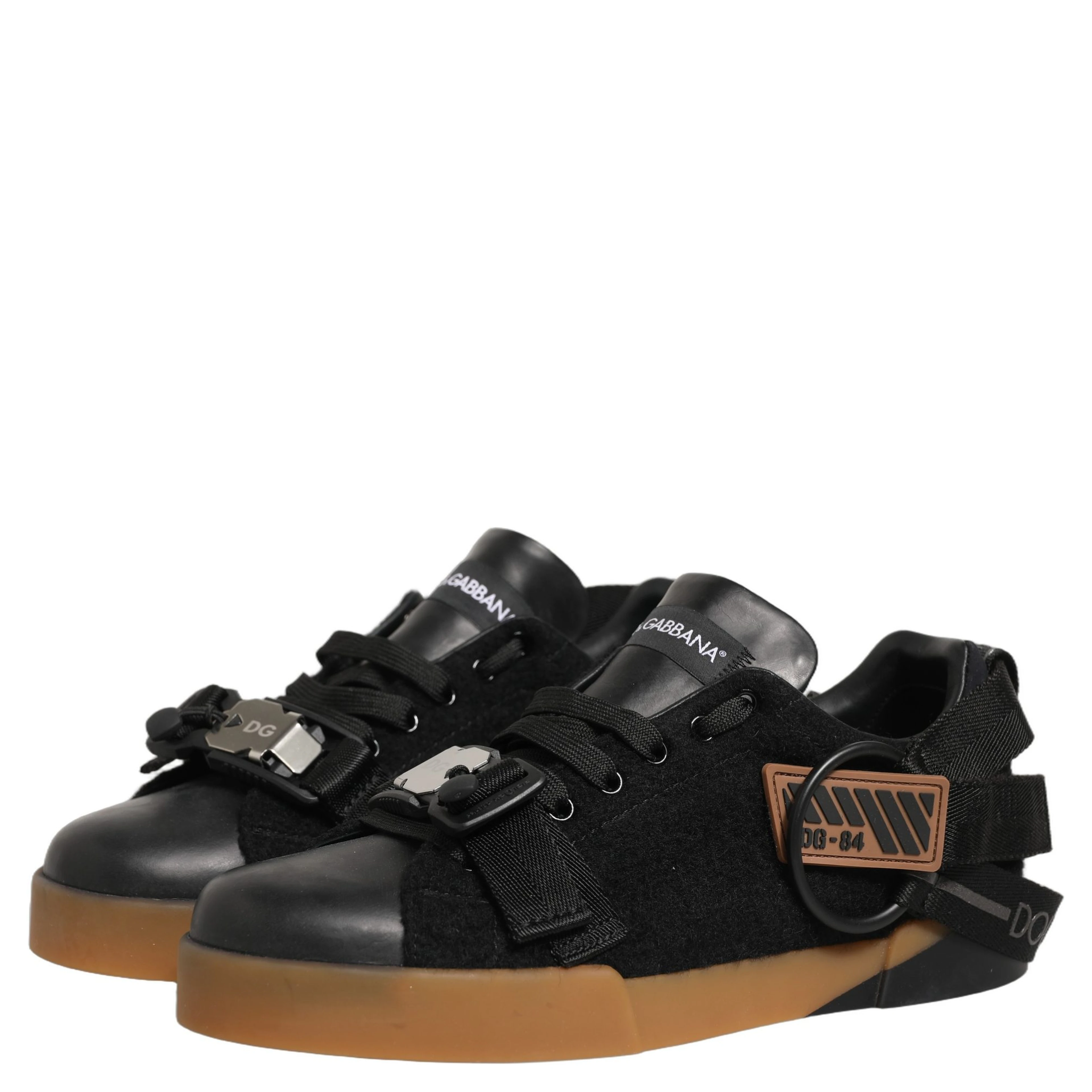 Black Felt Leather Low Top Sneaker Shoes