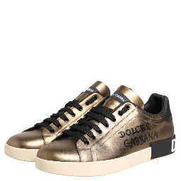 Gold Portofino Calf Leather Sneakers Shoes