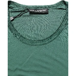 Green Silk Crew Neck Short Sleeves T-shirt