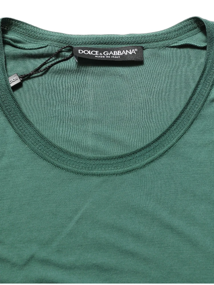 Green Silk Crew Neck Short Sleeves T-shirt