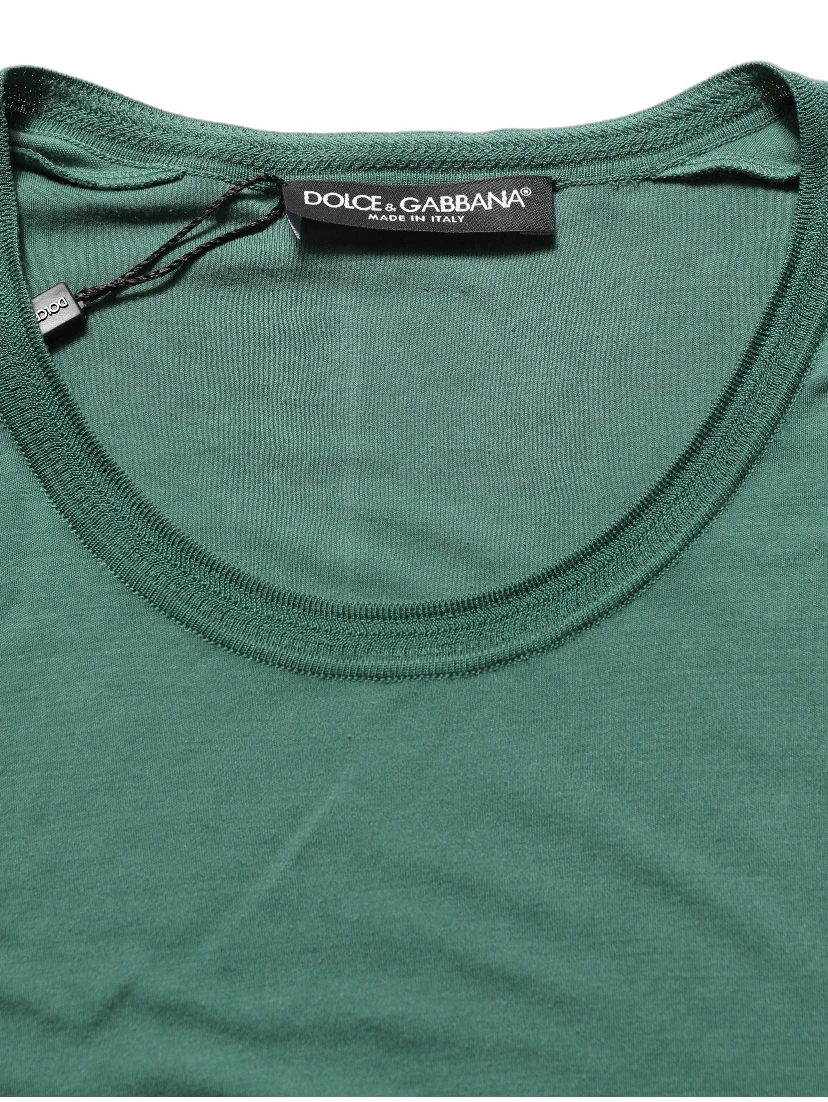 Green Silk Crew Neck Short Sleeves T-shirt