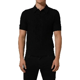 Black Silk Short Sleeve Knit Polo T-shirt