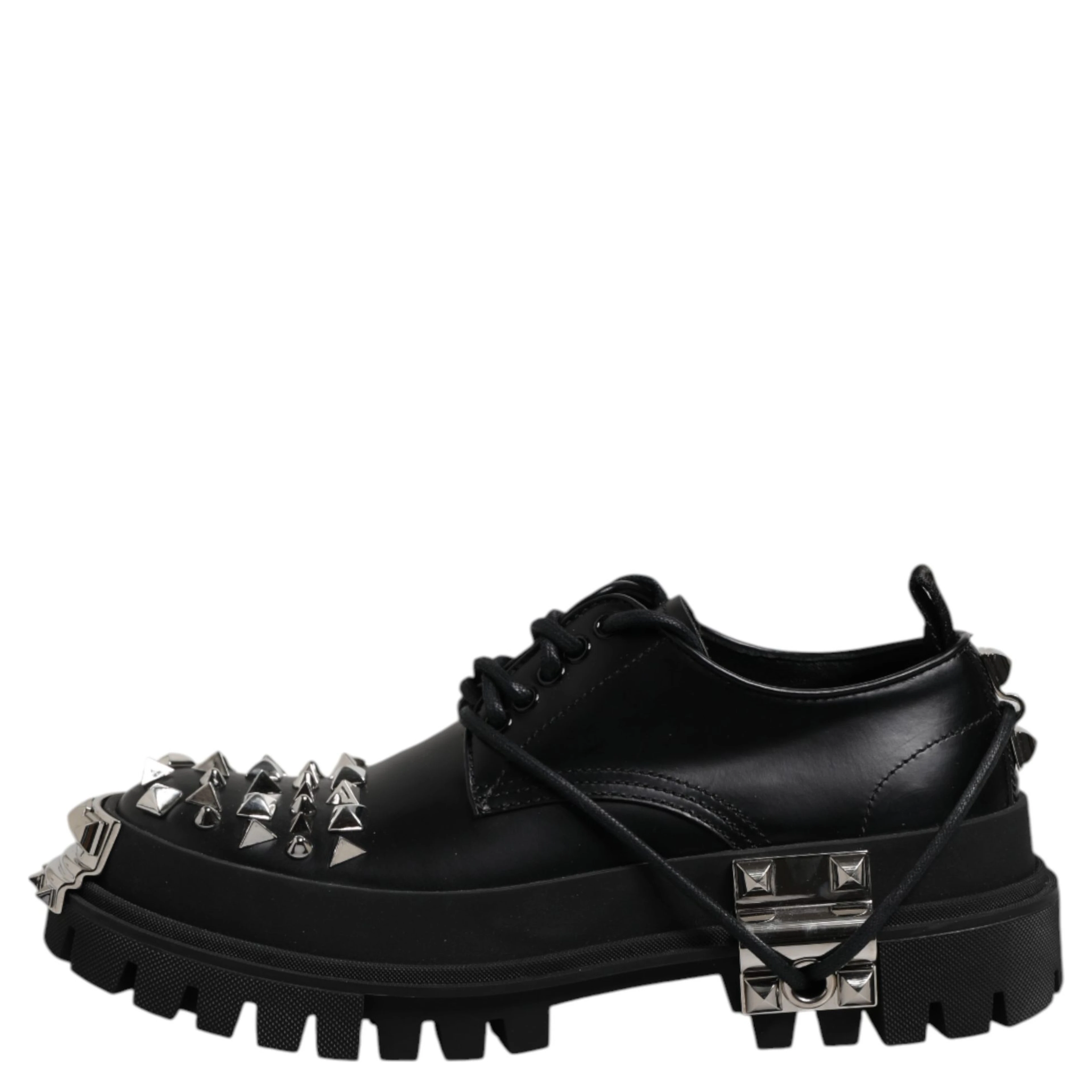 Black Studded Leather Hi-Trekking Derby Men Shoes