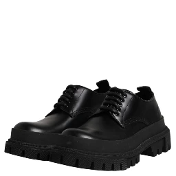 Black Leather Hi-Trekking Derby Shoes
