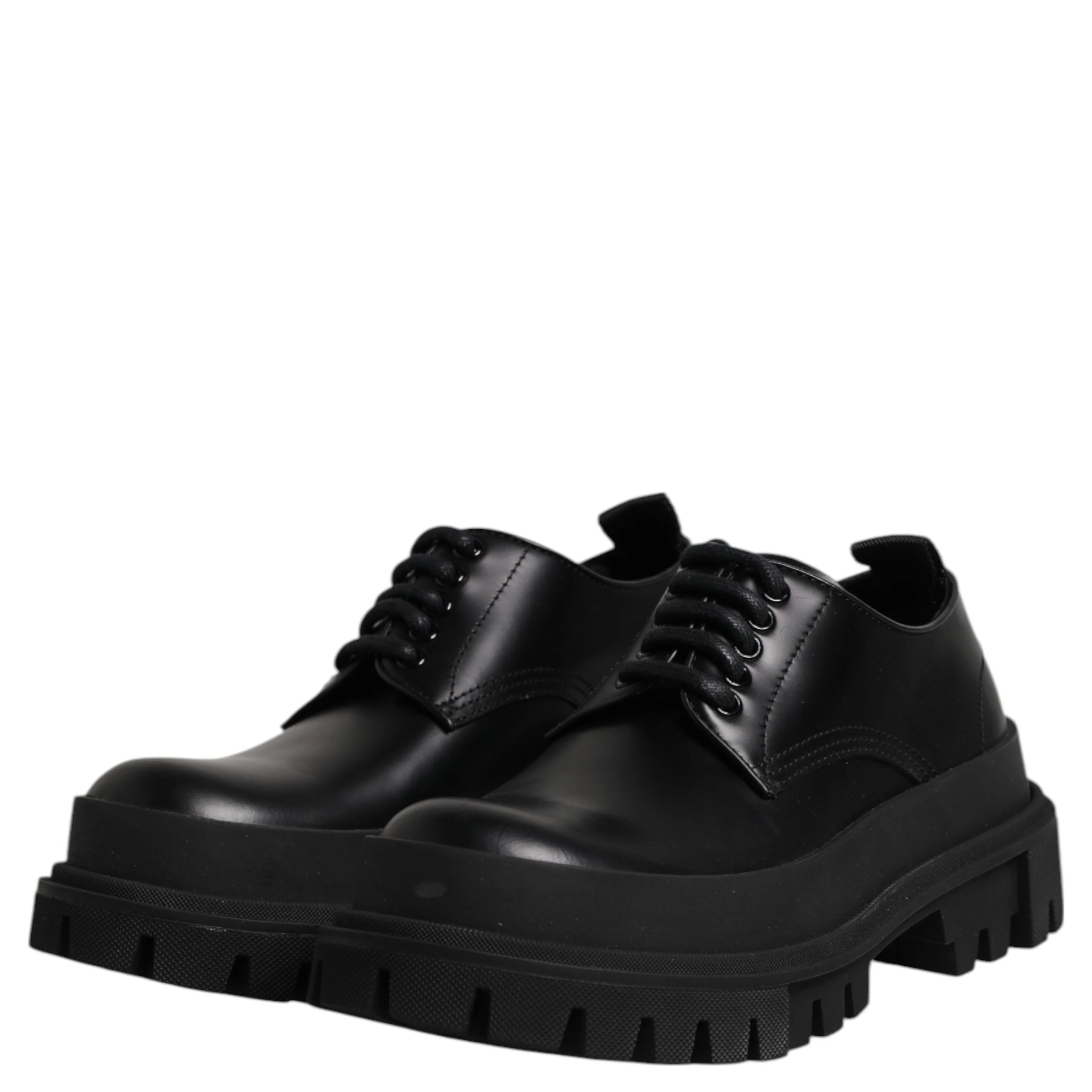 Black Leather Hi-Trekking Derby Shoes