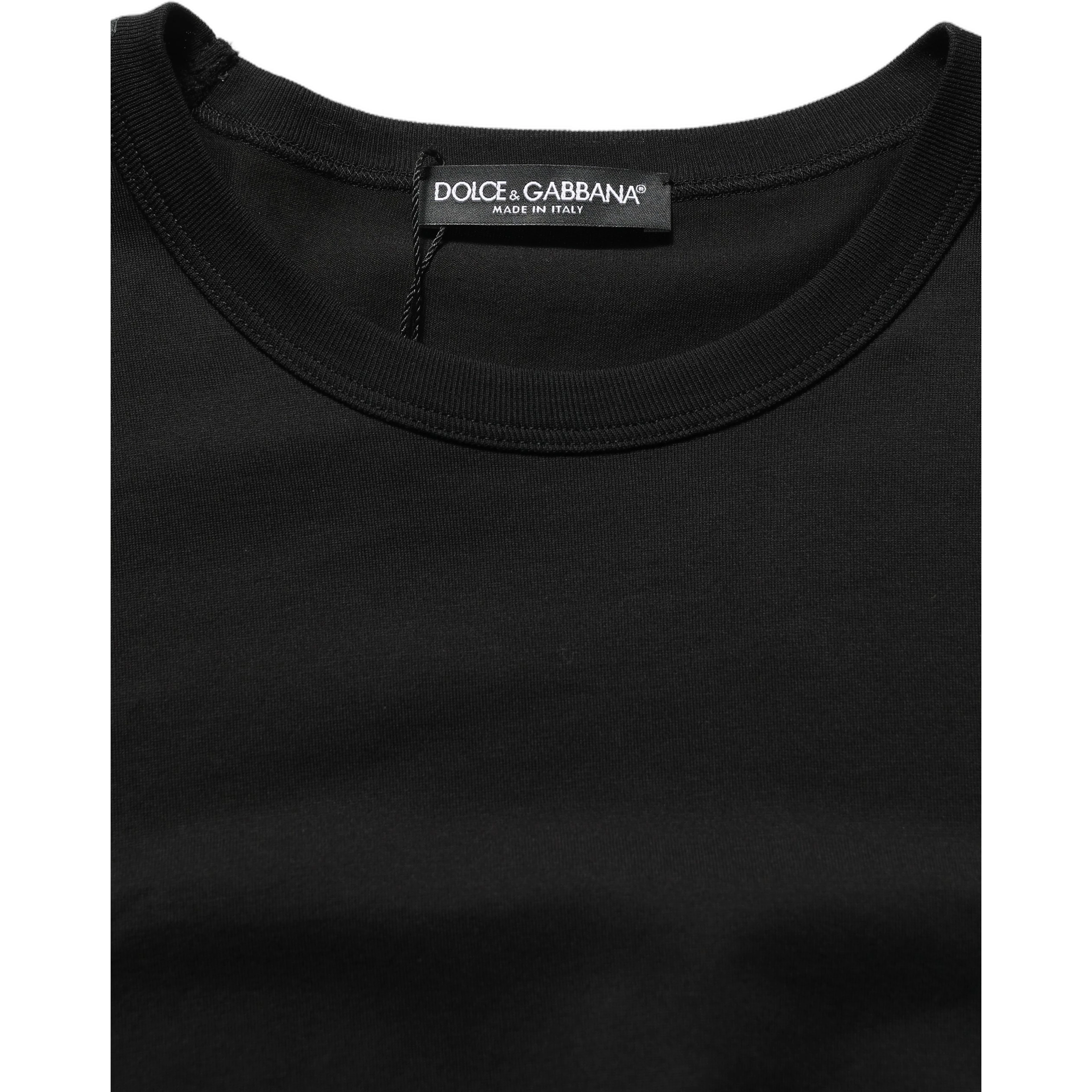 Black Cotton Crew Neck Short Sleeve T-shirt