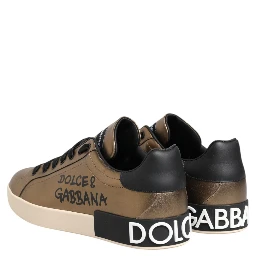 Gold Portofino Calf Leather Sneakers Shoes