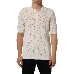 Off White Cotton Collared Men Polo T-shirt