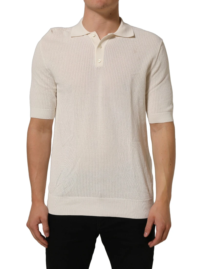 Off White Cotton Collared Men Polo T-shirt
