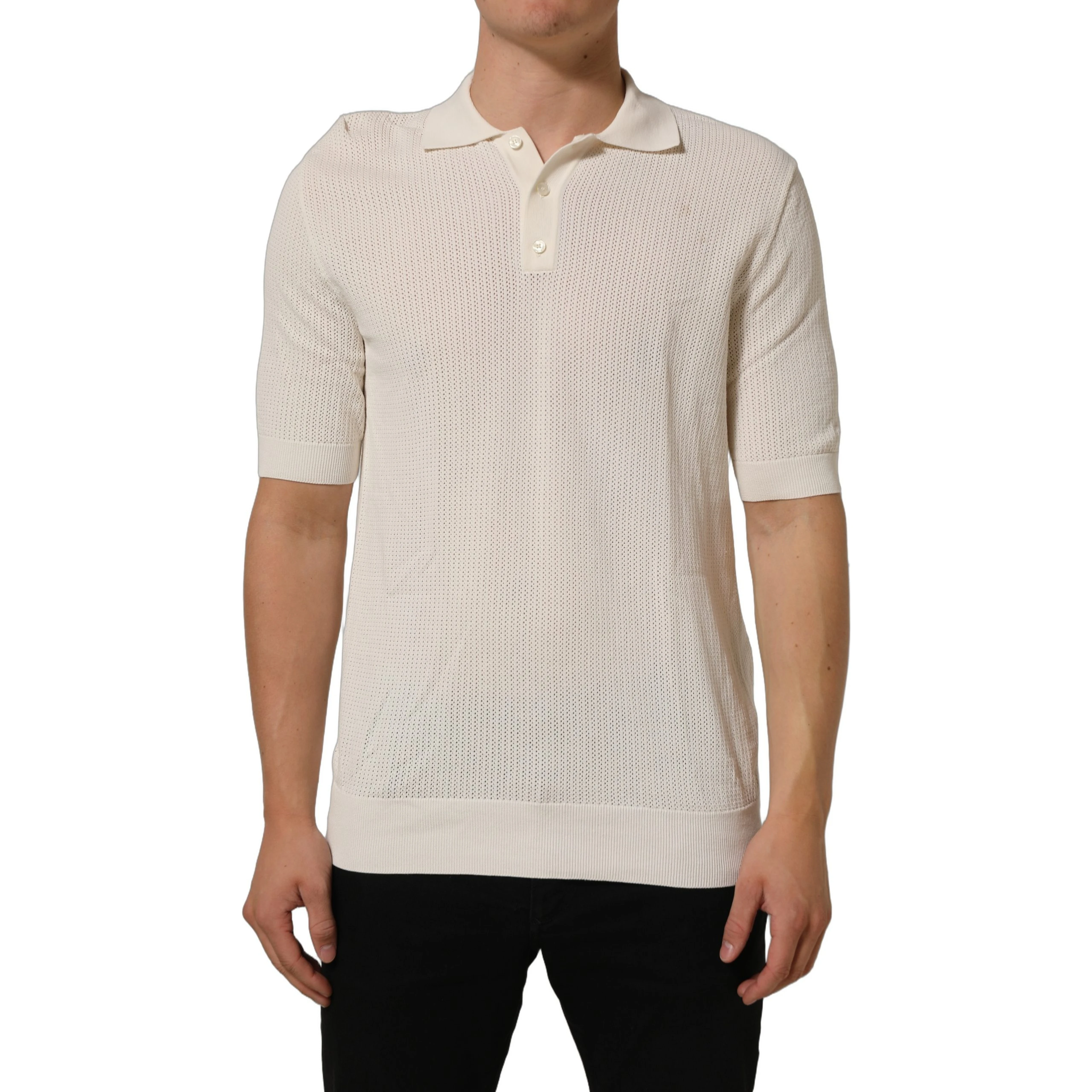 Off White Cotton Collared Men Polo T-shirt
