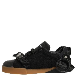 Black Felt Leather Low Top Sneaker Shoes