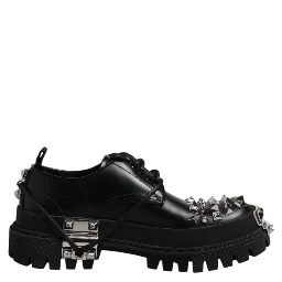 Black Studded Leather Hi-Trekking Derby Men Shoes
