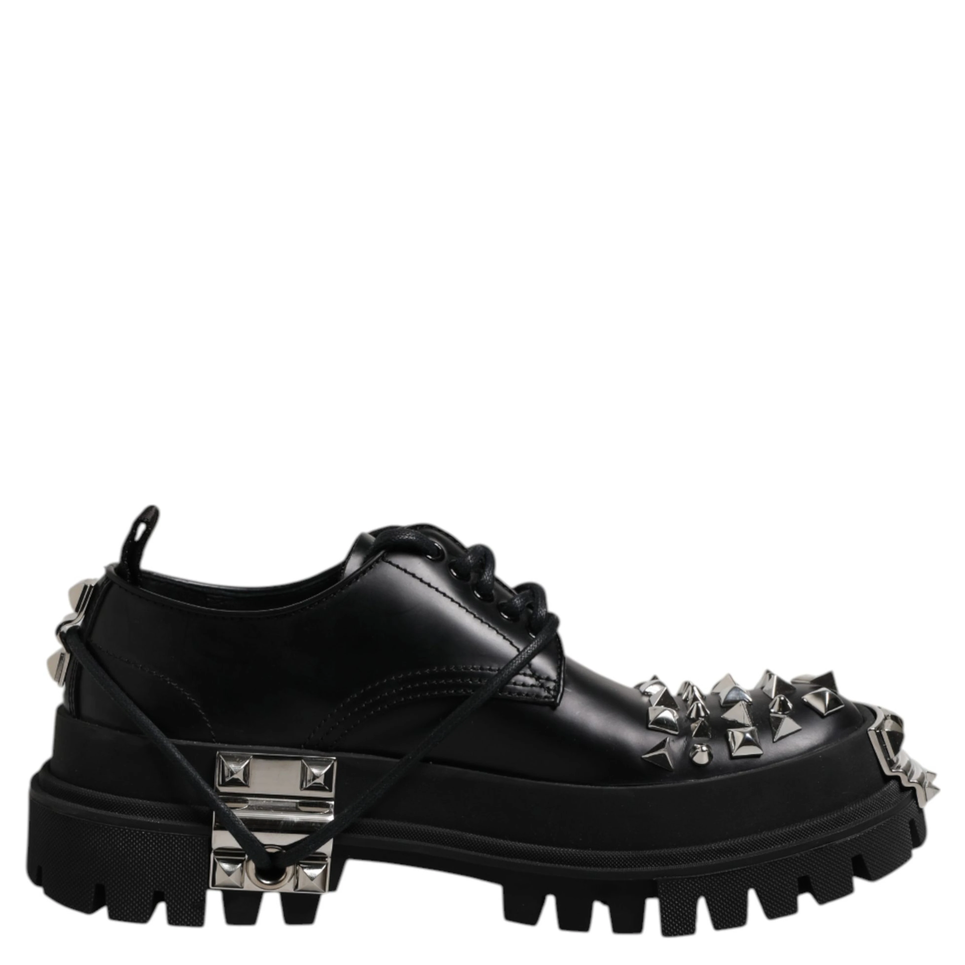 Black Studded Leather Hi-Trekking Derby Men Shoes