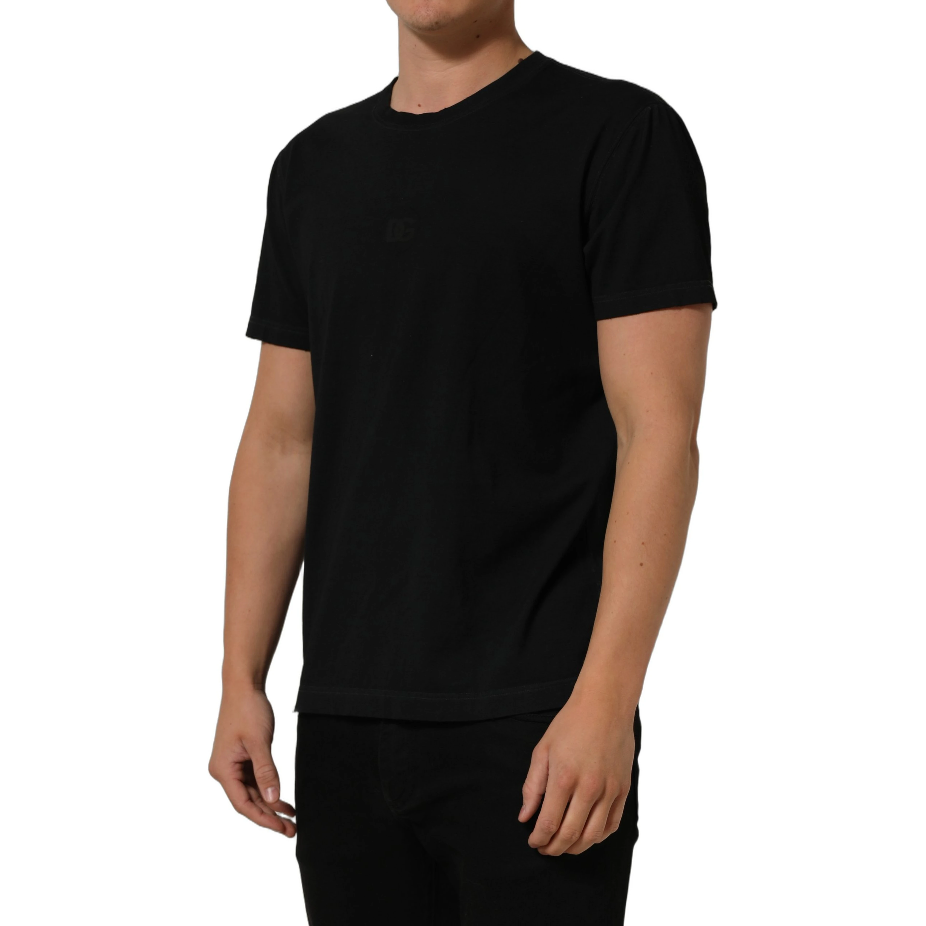 Black Cotton Short Sleeve Crew Neck T-shirt