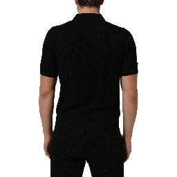 Black Silk Short Sleeve Knit Polo T-shirt