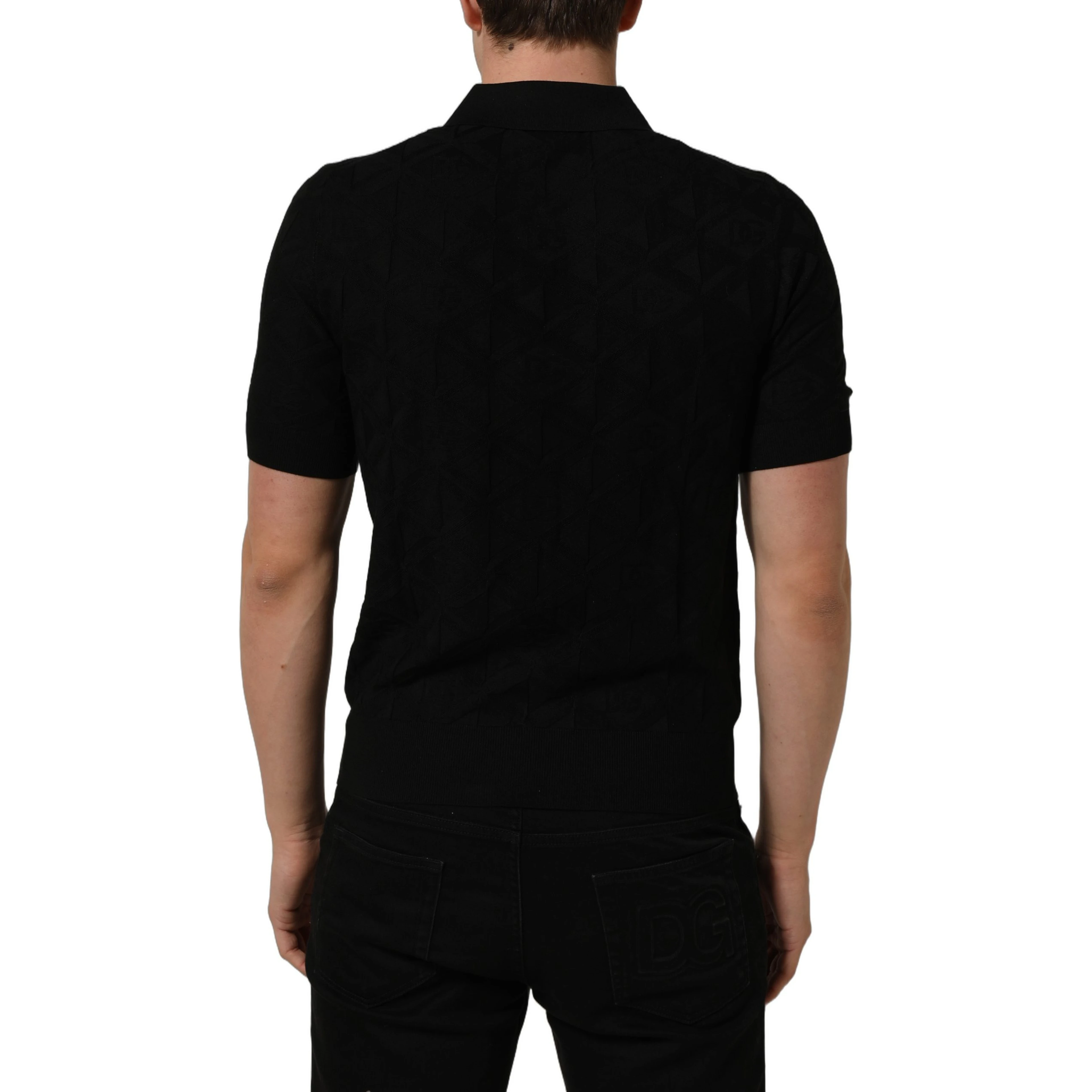 Black Silk Short Sleeve Knit Polo T-shirt